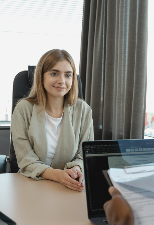image of a woman in an interview for a healthcare role
